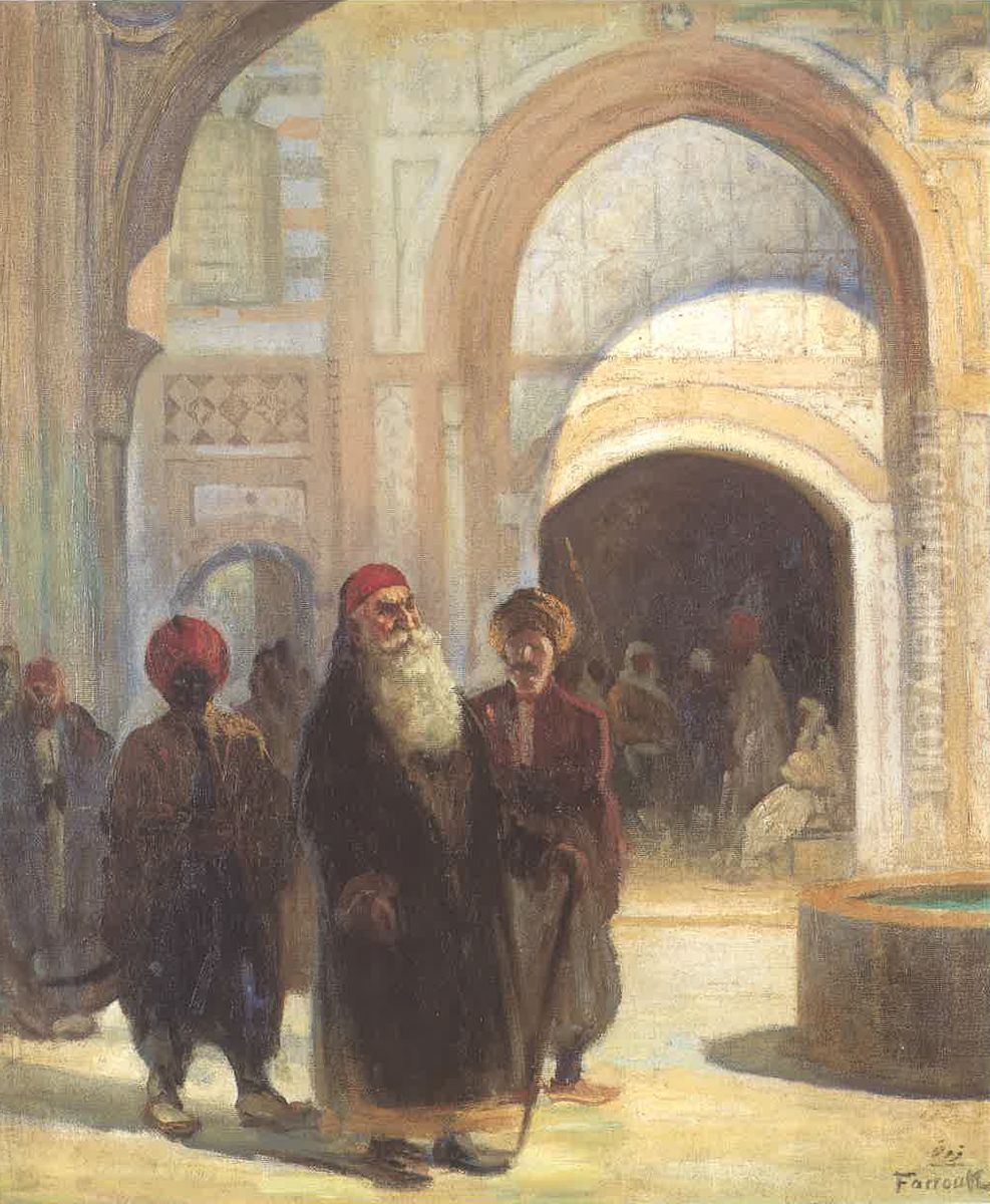 Emir Bashir and Sheikh Nasif al-Yaziji at Beiteddine Palace. Oil Painting by Moustafa Farroukh