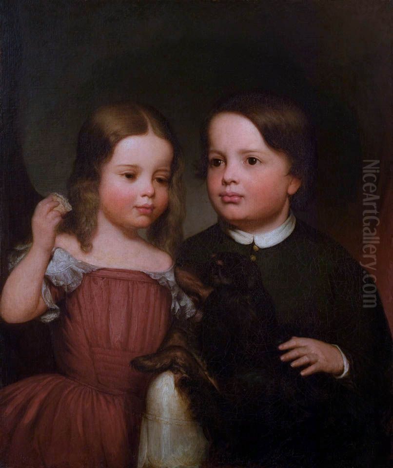 Willie and Ella Hubard, Children of the Artist Oil Painting by William James Hubard