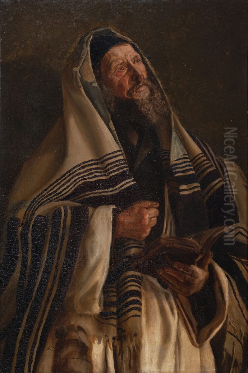 A Rabbi at prayer Oil Painting by Hubert von Herkomer