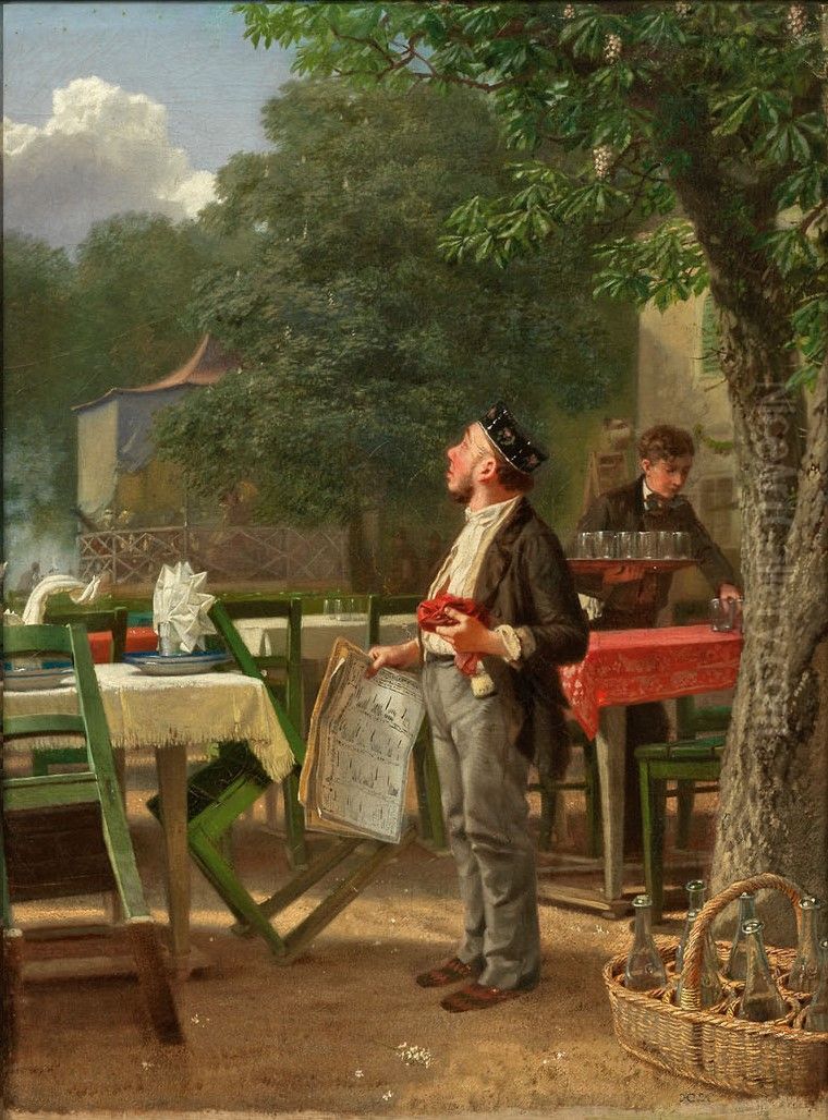 Spring in the beer garden Oil Painting by Hugo Kotschenreiter