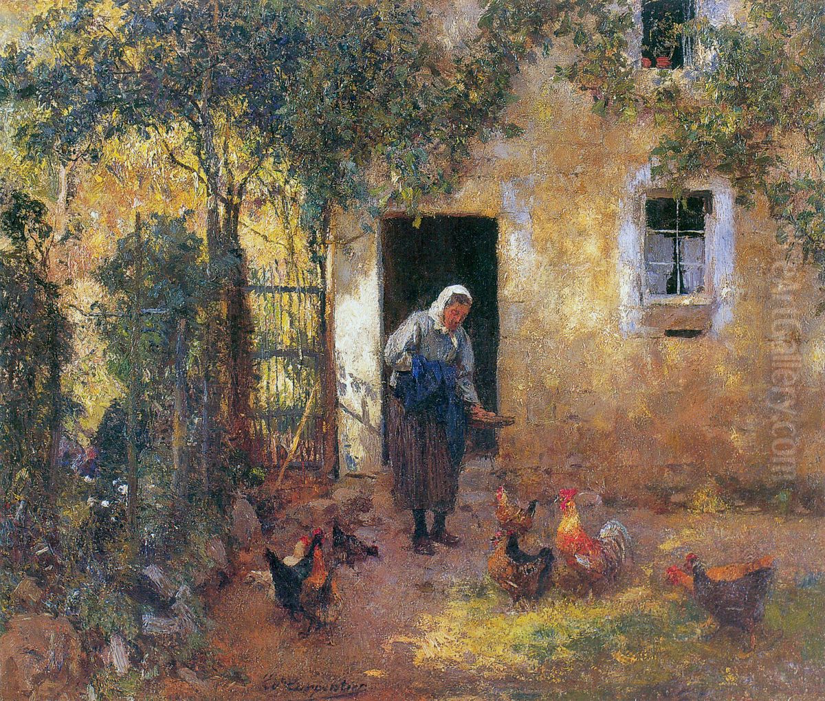 Le nourrisage des poules Oil Painting by Evariste Carpentier