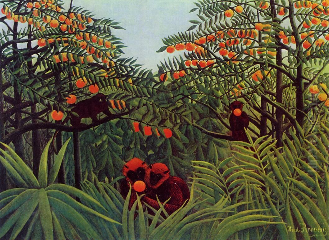 Apes in the Orange Grove Oil Painting by Henri Julien Rousseau