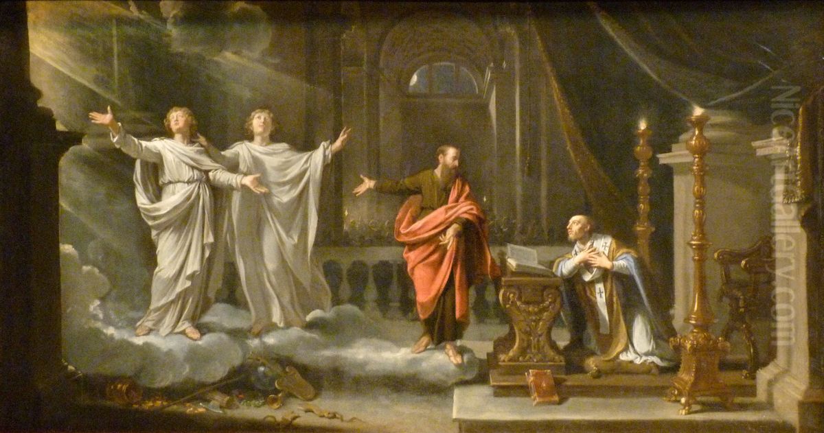 Saint Gervais et saint Protais apparaissant a saint Ambroise Oil Painting by Philippe de Champaigne