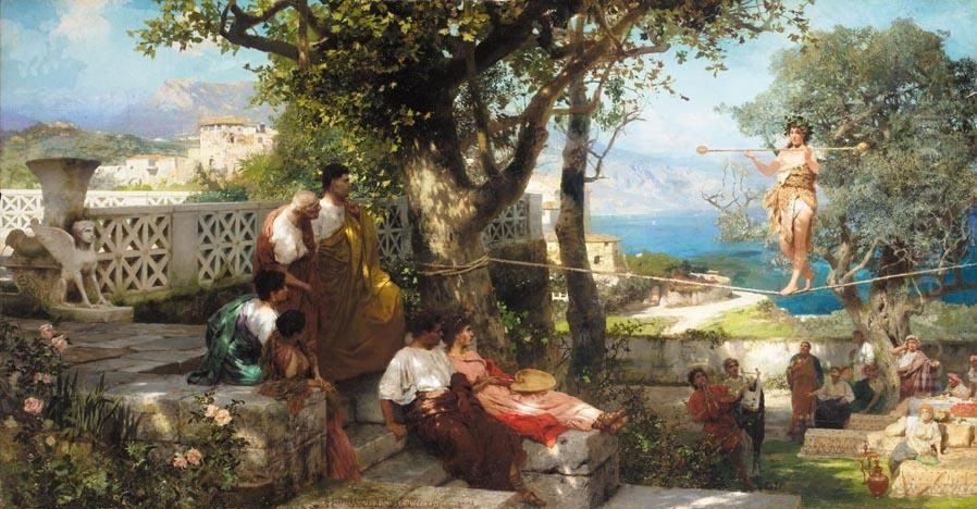 The tightrope walkers audience, Capri Oil Painting by Henryk Siemiradzki