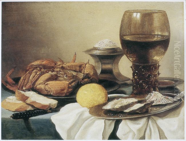 Still life of a crab on a pewter plate Oil Painting by Pieter Claesz