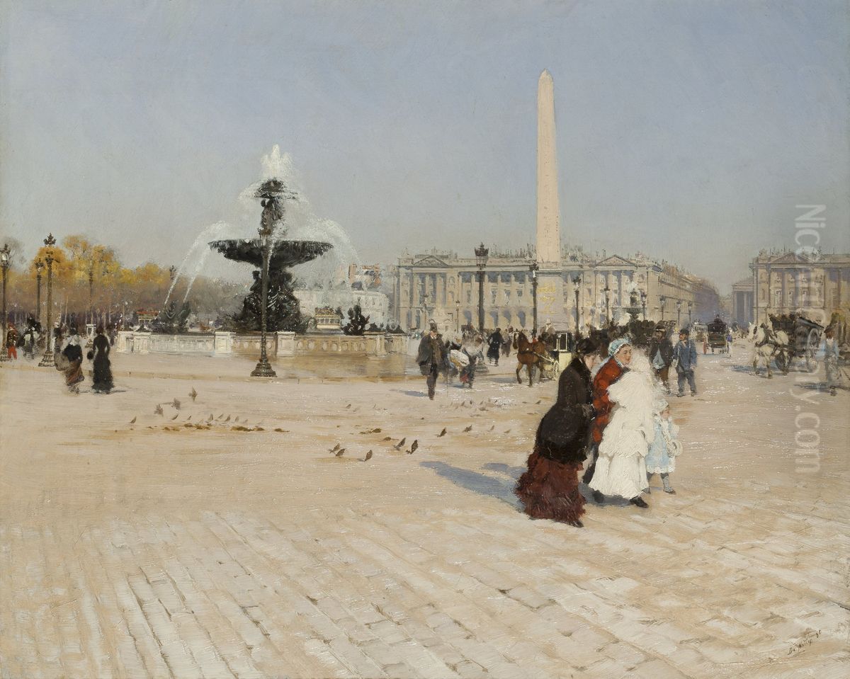 Un angolo di Place de la Concorde a Parigi Oil Painting by Giuseppe de Nittis