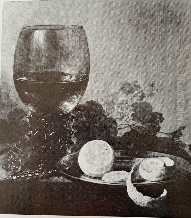 Still life of a roemer and fruit Oil Painting by Gerard Van Berleborch