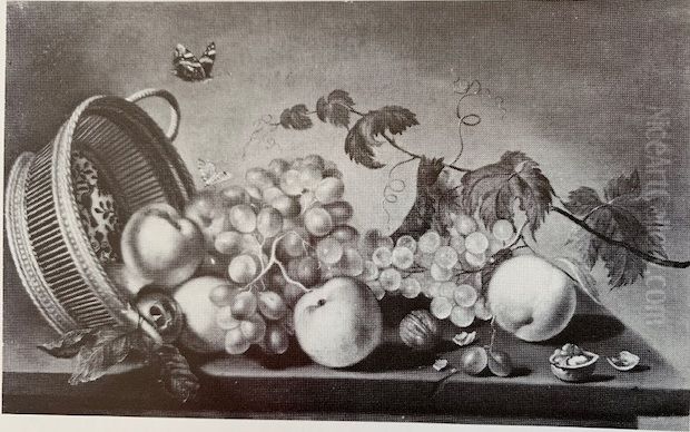 Still life of an upturned basket of fruit Oil Painting by Gillis Gillisz. de Bergh