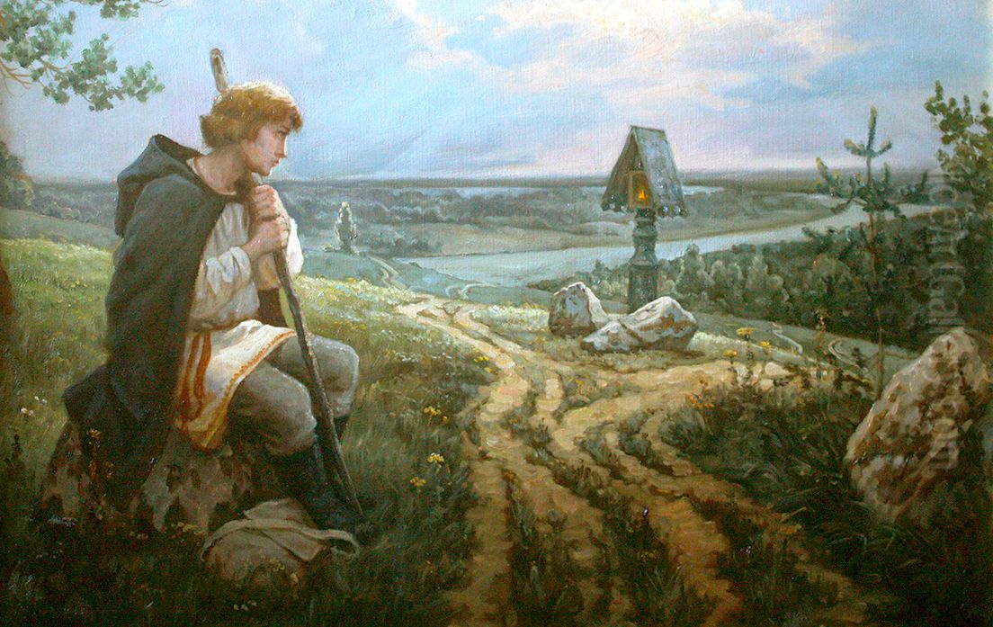 At the beginning of the path Oil Painting by Andrey Shishkin