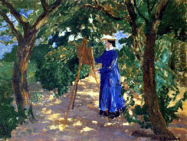 PainterHermine Overbeck-Rohtein a garden. Oil Painting by Fritz Overbeck