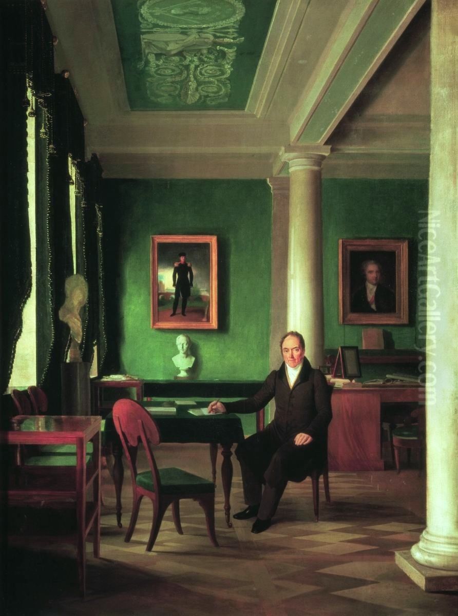 <<Portret knaza V.P. Kocubea v ego kabinete>> Oil Painting by Alexey Venetsianov