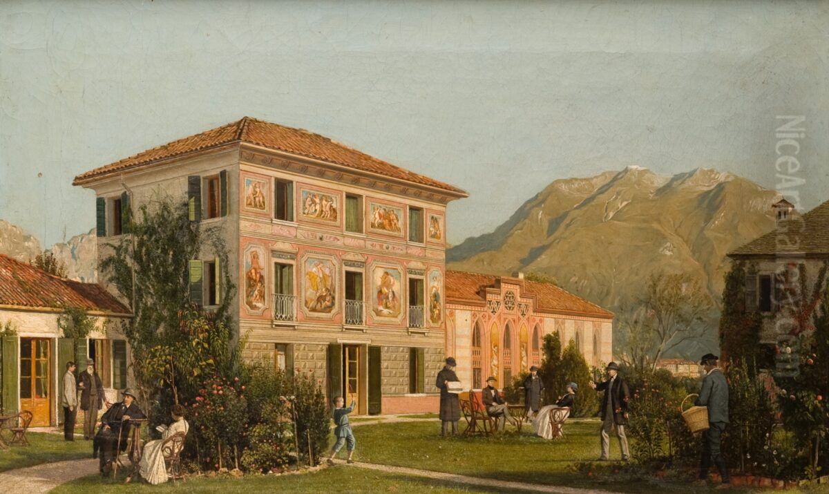 Villeggiatura del senatore Augusto Buzzati a San Pellegrino presso Belluno Oil Painting by Pompeo Marino Molmenti
