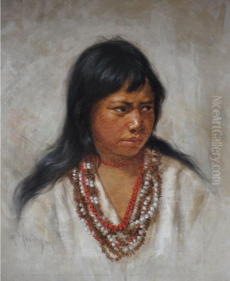 Hawaiian Girl with Seed Lei Oil Painting by unknown