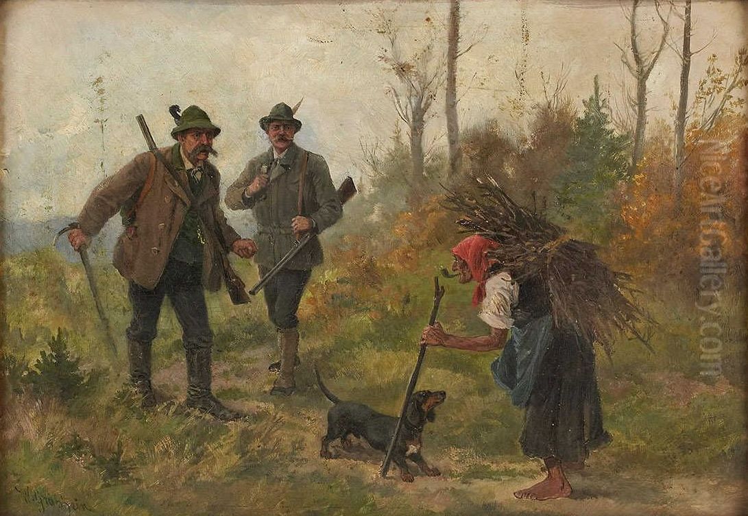 Jager und Reisigsammlerin Oil Painting by Wilhelm Grabhein