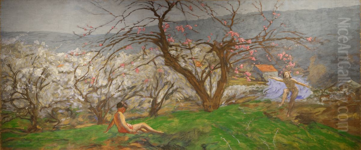 Femmes dans un paysage d'Ile-de-France Oil Painting by Ker-Xavier Roussel