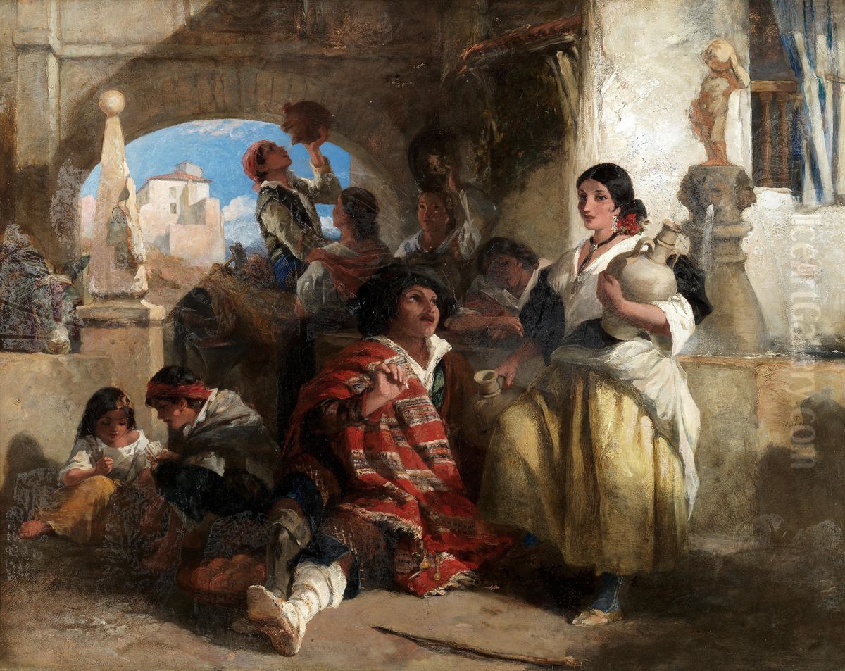 Spanish peasants at the well Oil Painting by John Phillip