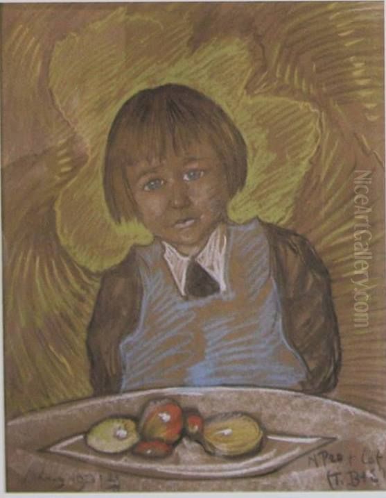 Portrait of Anna Szatkowska-Bugnon-Rosset, at the age of three Oil Painting by Stanislaw Ignacy Witkiewicz (Witkacy)