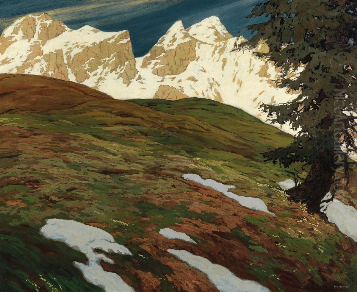 Springtime in the mountains Oil Painting by Hugo Hodiener