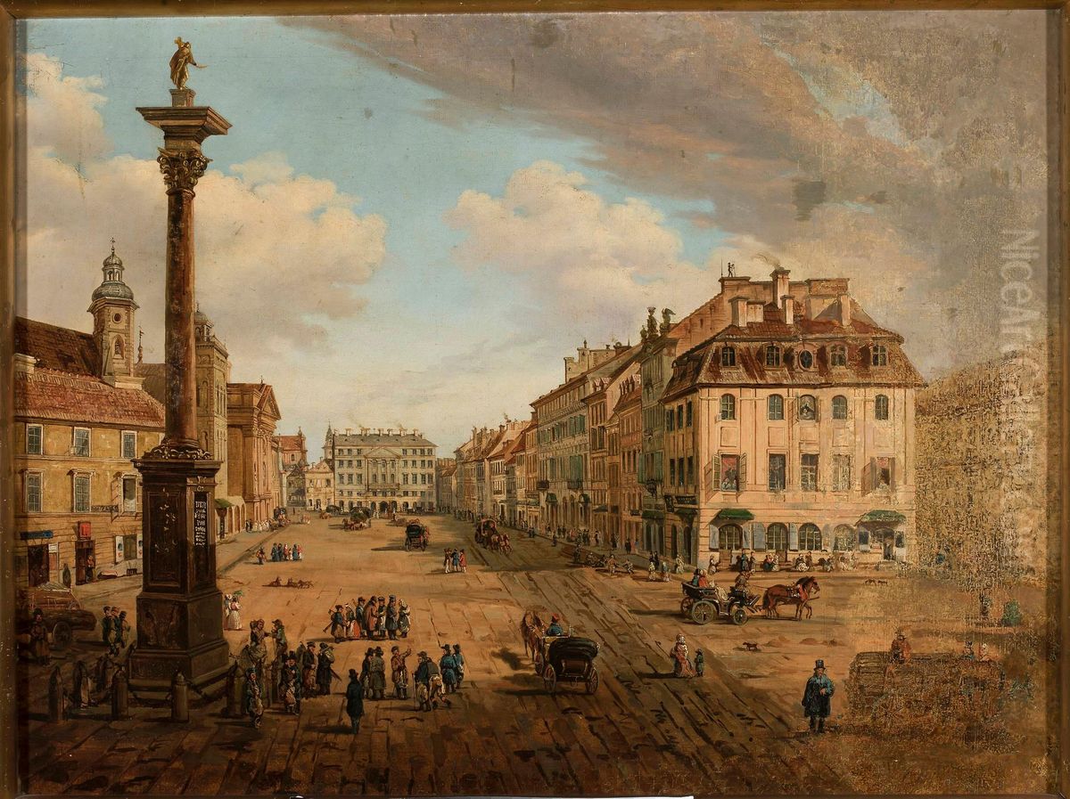 View from Castle Square to Krakowskie Przedmiescie Oil Painting by Marcin Zaleski