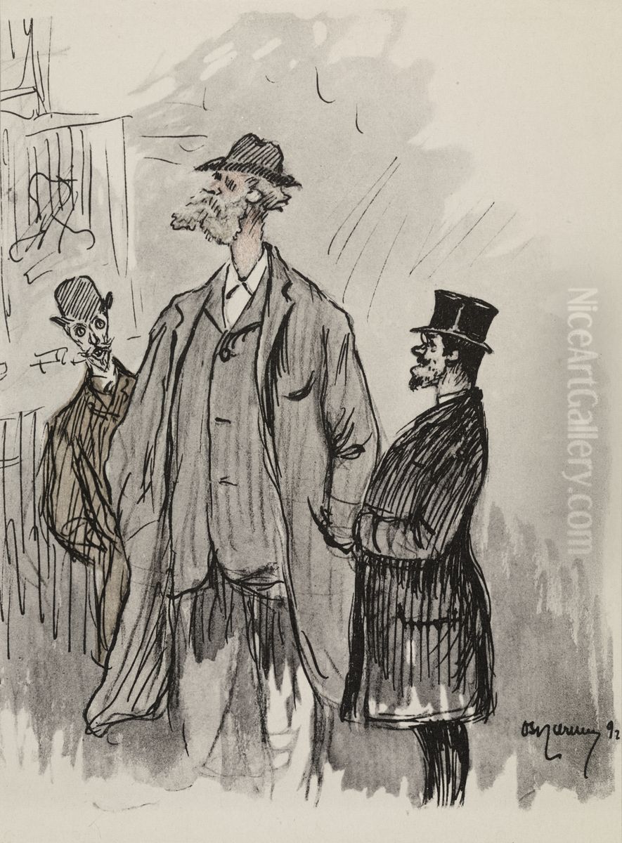 Karikatur av Johannes Muller, Jacob Gloersen og Ragnvald Gjerlow Oil Painting by Gustav Laerum