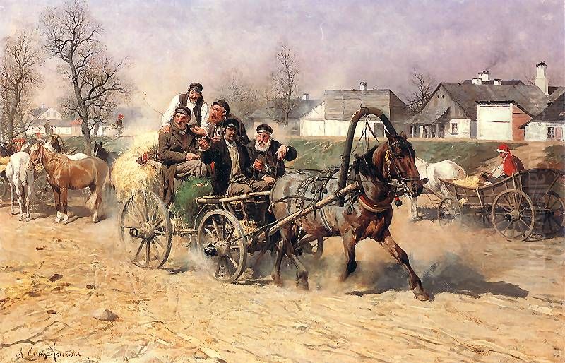 On the way back from a fair Oil Painting by Alfred Wierusz-Kowalski
