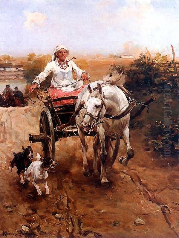 Joyful Ride (Brichka2). Oil Painting by Alfred Wierusz-Kowalski