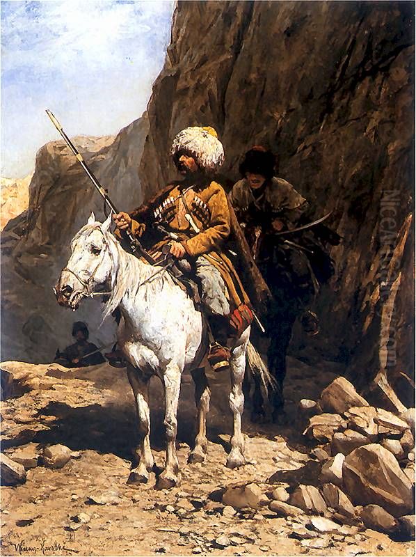 Circassian reconnaissance Oil Painting by Alfred Wierusz-Kowalski