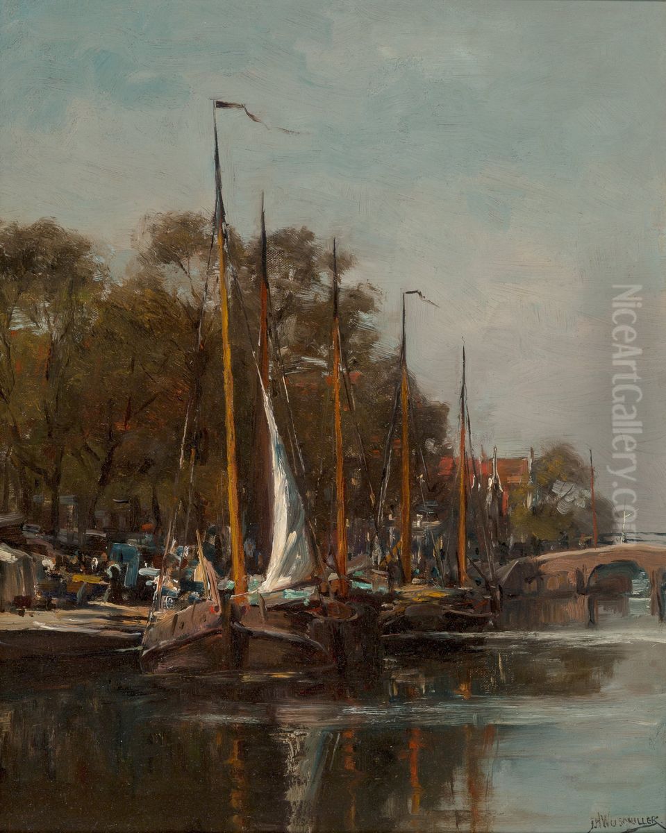 Dutch Sailboat in Summer Oil Painting by Jan Hillebrand Wijsmuller
