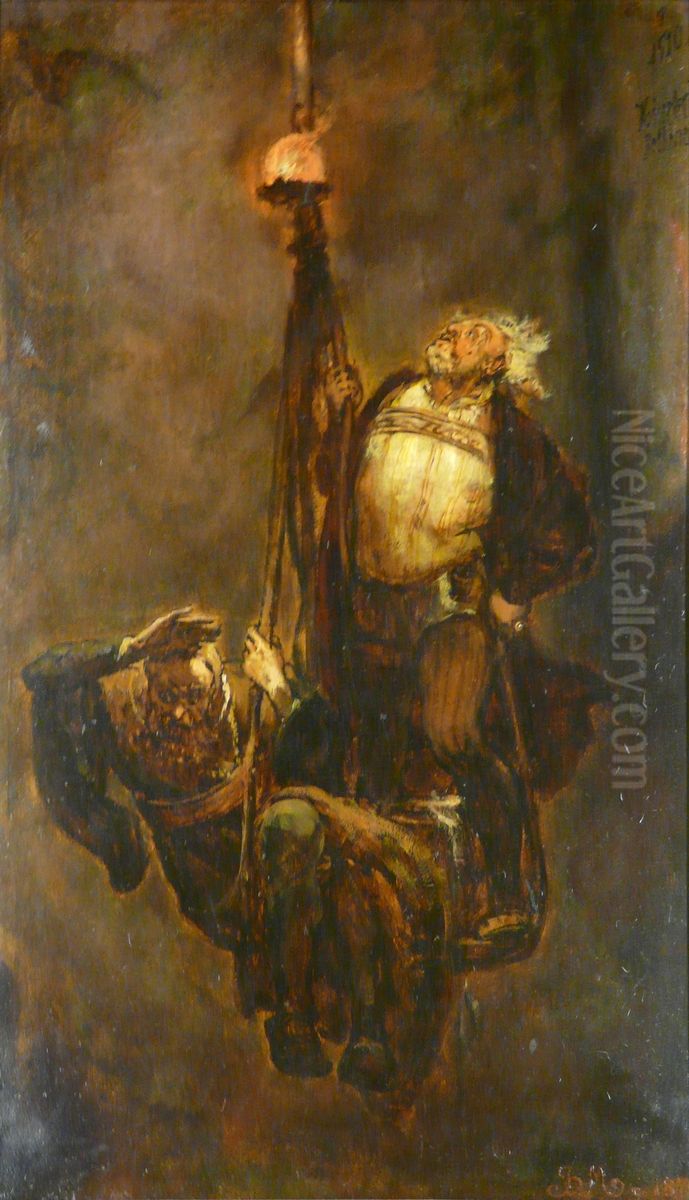 Zjazd goromistrza Seweryna Bethmana i zupnika Andrzeja Koscieleckiego do kopalni podczas pozaru w 1510 r. Oil Painting by Jan Matejko