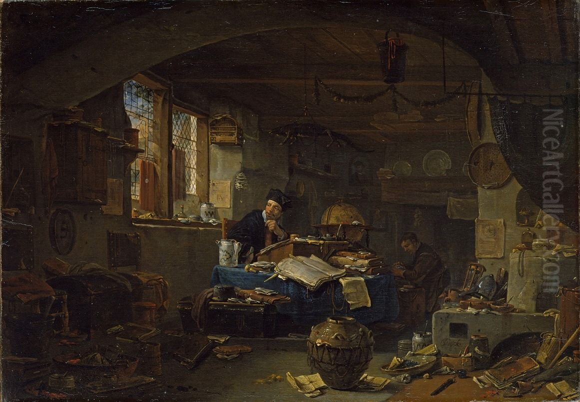 Der Alchimist / Alchemist in his laboratory Oil Painting by Thomas Wijck