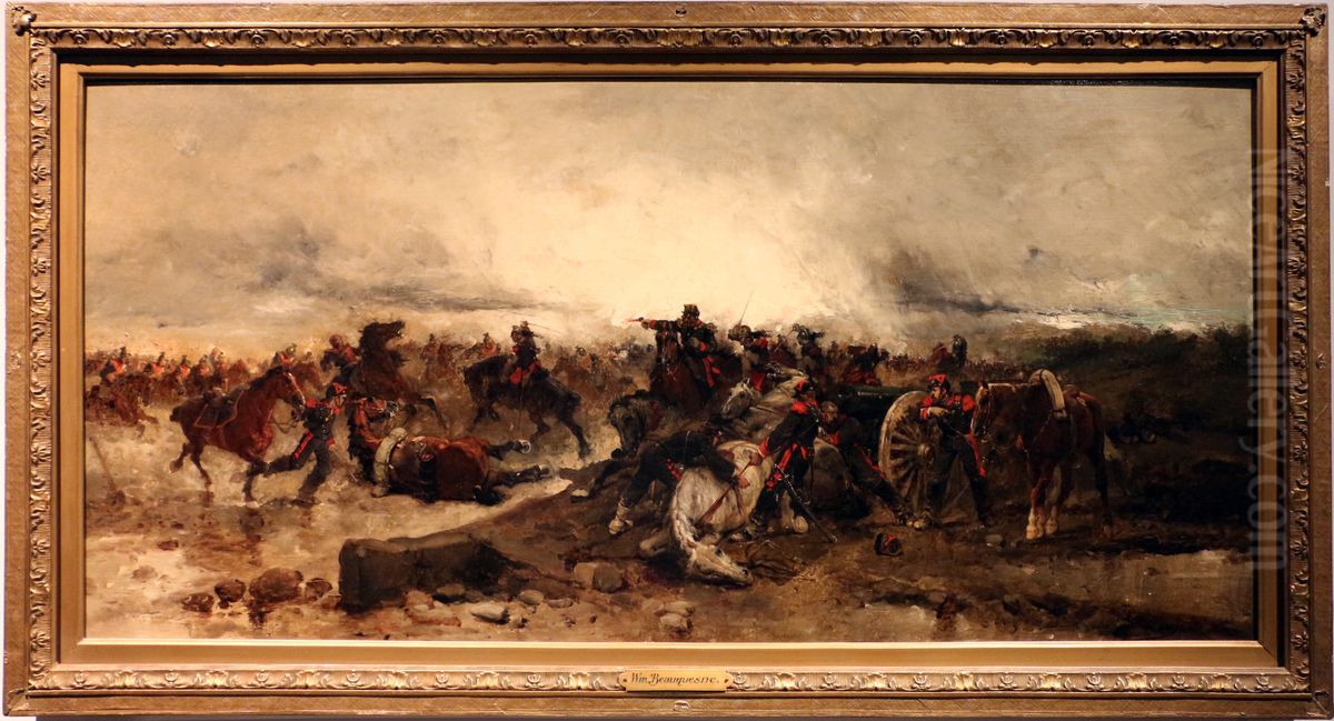 artiglieria francese minacciata da un assalto degli ulani nel 1870 Oil Painting by Wilfrid Constant Beauquesne