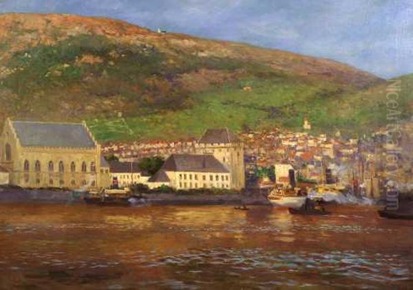 Bergen sett fra sjosiden, 1906 Oil Painting by unknown