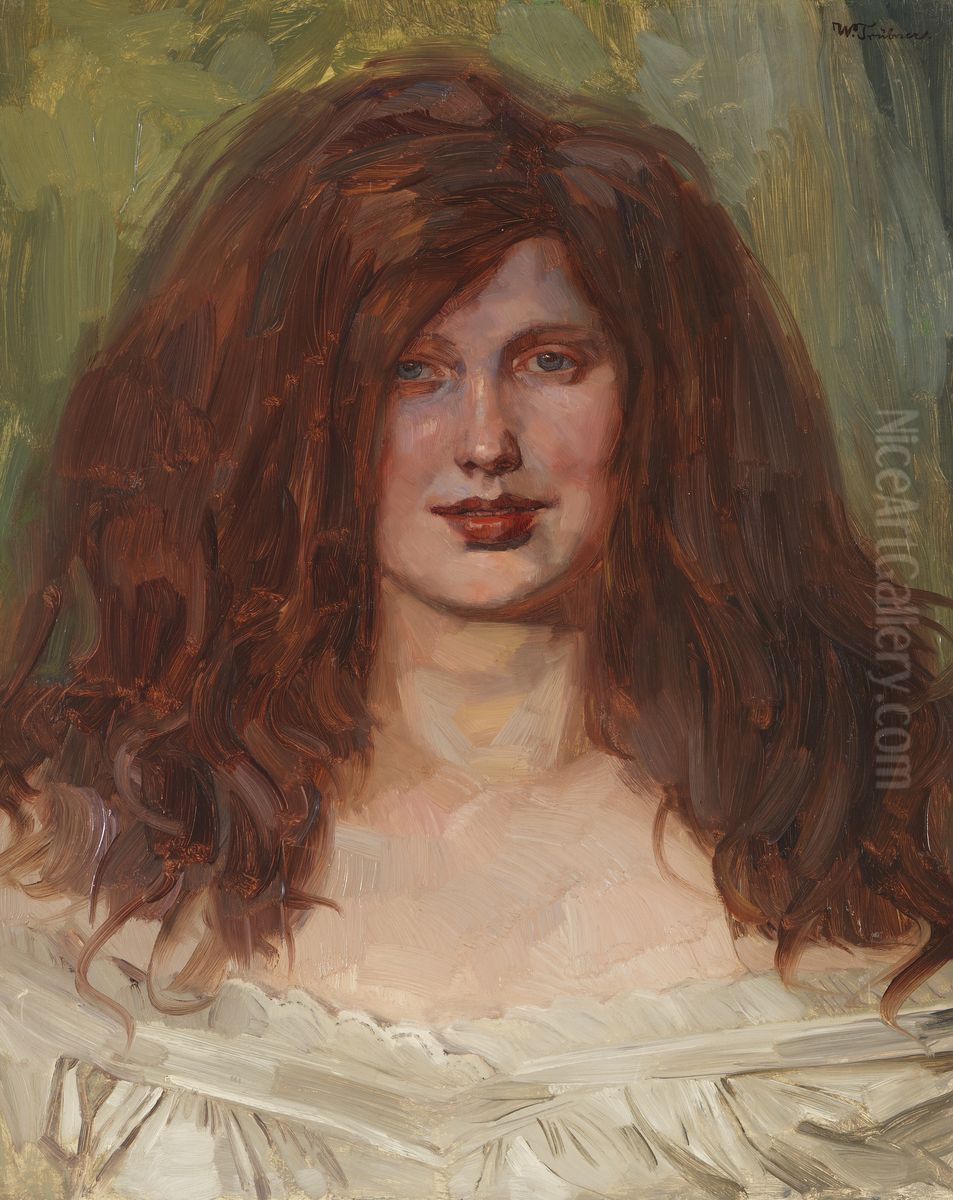 Brustbild eines jungen Madchens mit aufgelostem rotem Haar. Oil Painting by Wilhelm Heinrich Trutbner