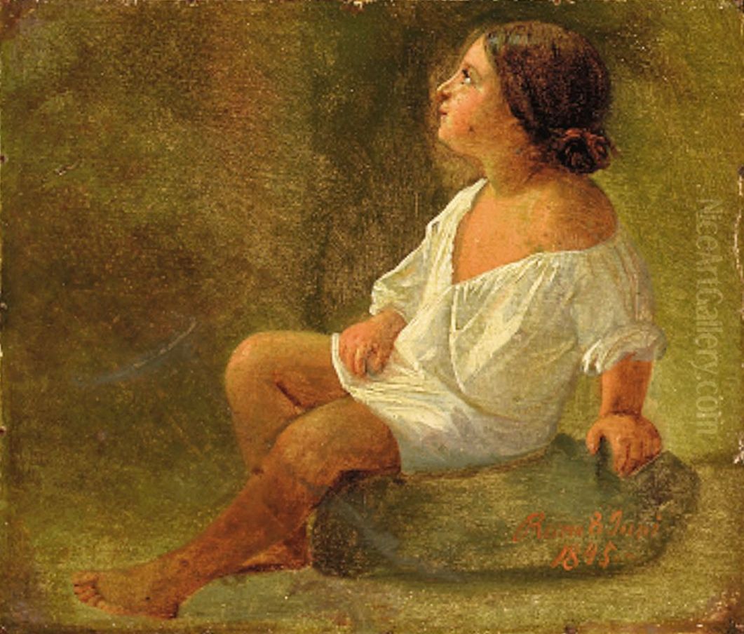 Roman girl in a white shirt. Oil Painting by Wilhelm Marstrand