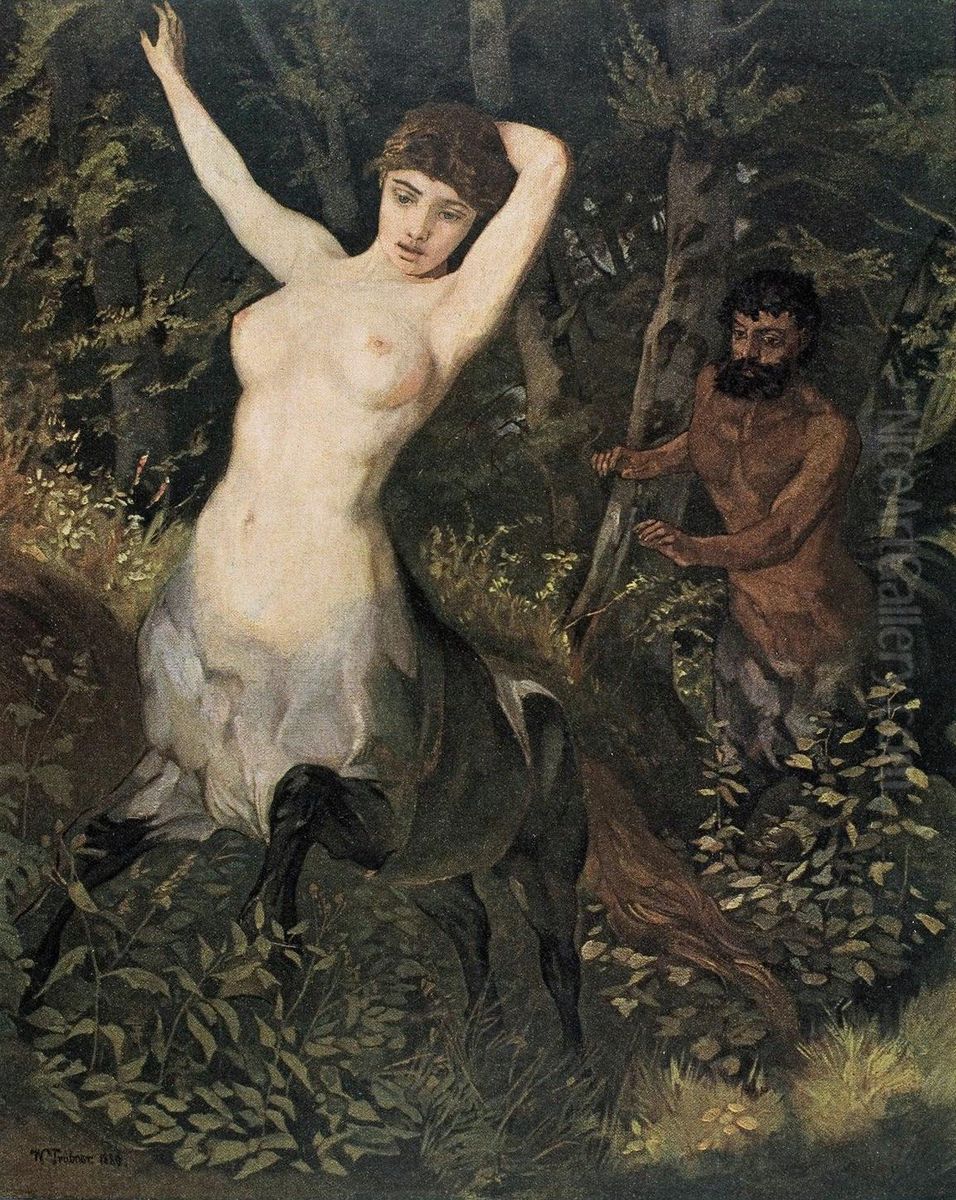 Kentaurenpaar im Wald I. Oil Painting by Wilhelm Heinrich Trutbner
