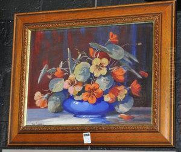 Still Life Of Flowers In A Blue Vase Oil Painting by Thomas, of Pall Mall Butler