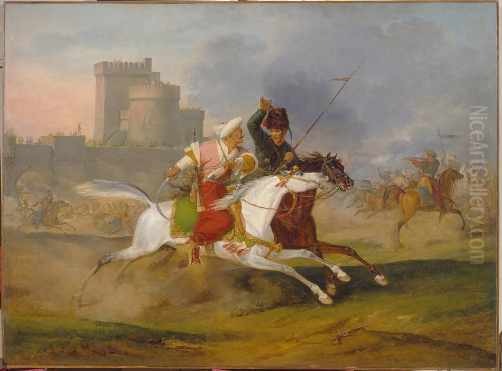 Turke und Kosacke Oil Painting by Horace Vernet