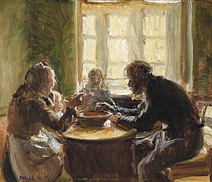 Familien Kraen Wollesen ved maltidet. Oil Painting by Michael Peter Ancher