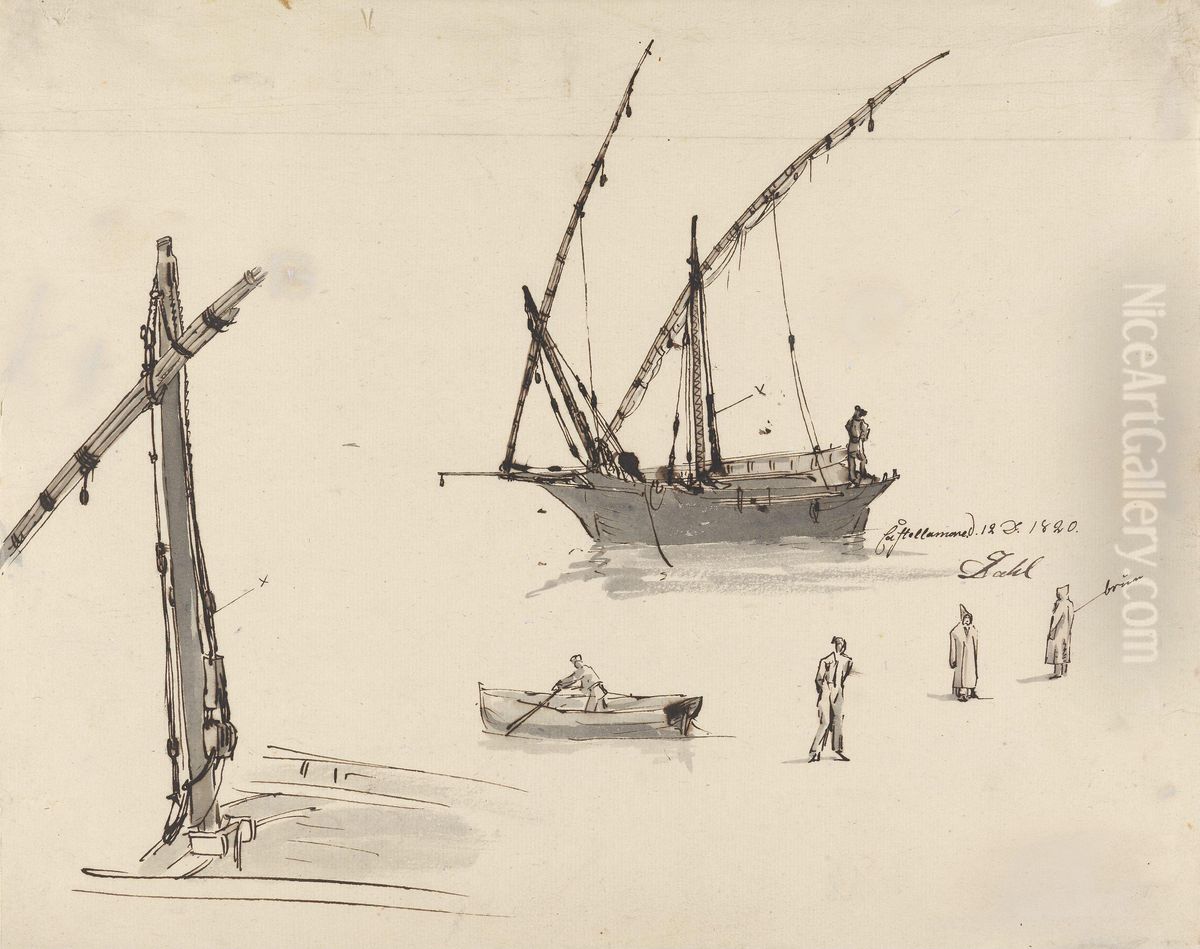 Bater og figurstudier, Castellammare Oil Painting by Johan Wilhelm Ludwig Dahl