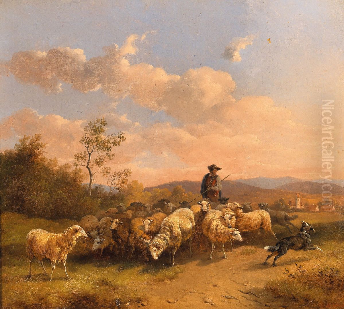 Hirte mit Schafherde Oil Painting by Wilhelm Melchior