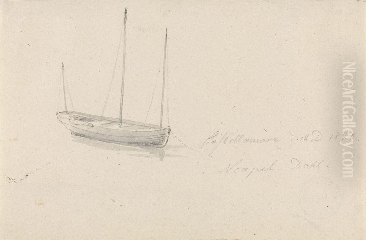 Fishing Boat, Castellammare Oil Painting by Johan Wilhelm Ludwig Dahl