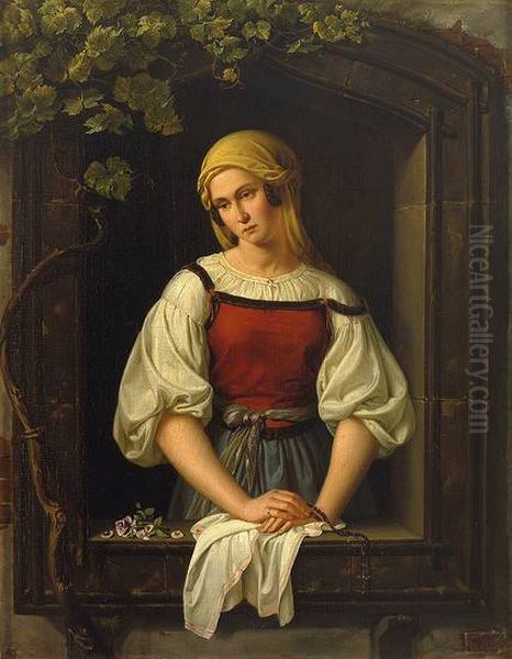 Das Madchen mit der entblatterten Rose, Liebeskummer Oil Painting by Wilhelm Nerenz