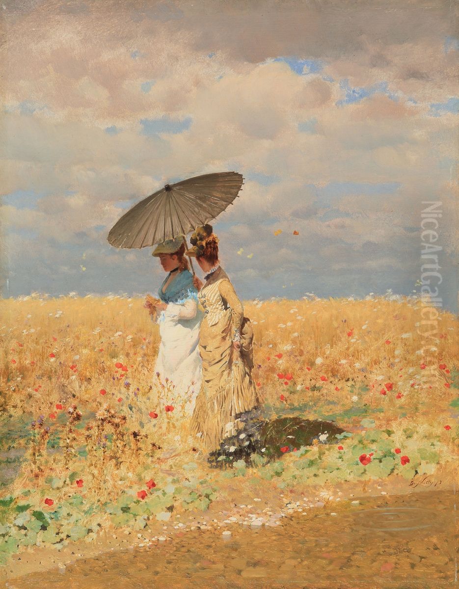 Dans le ble Oil Painting by Giuseppe de Nittis