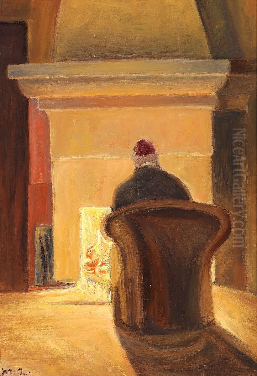 Holger Drachmann ved Kaminen, Skagen. Oil Painting by Michael Peter Ancher