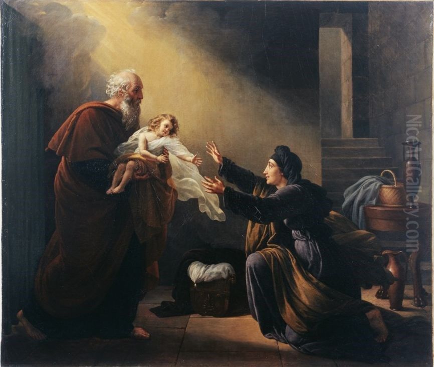Elijah Resuscitating the Son of the Widow of Sarepta Oil Painting by Louise Hersent