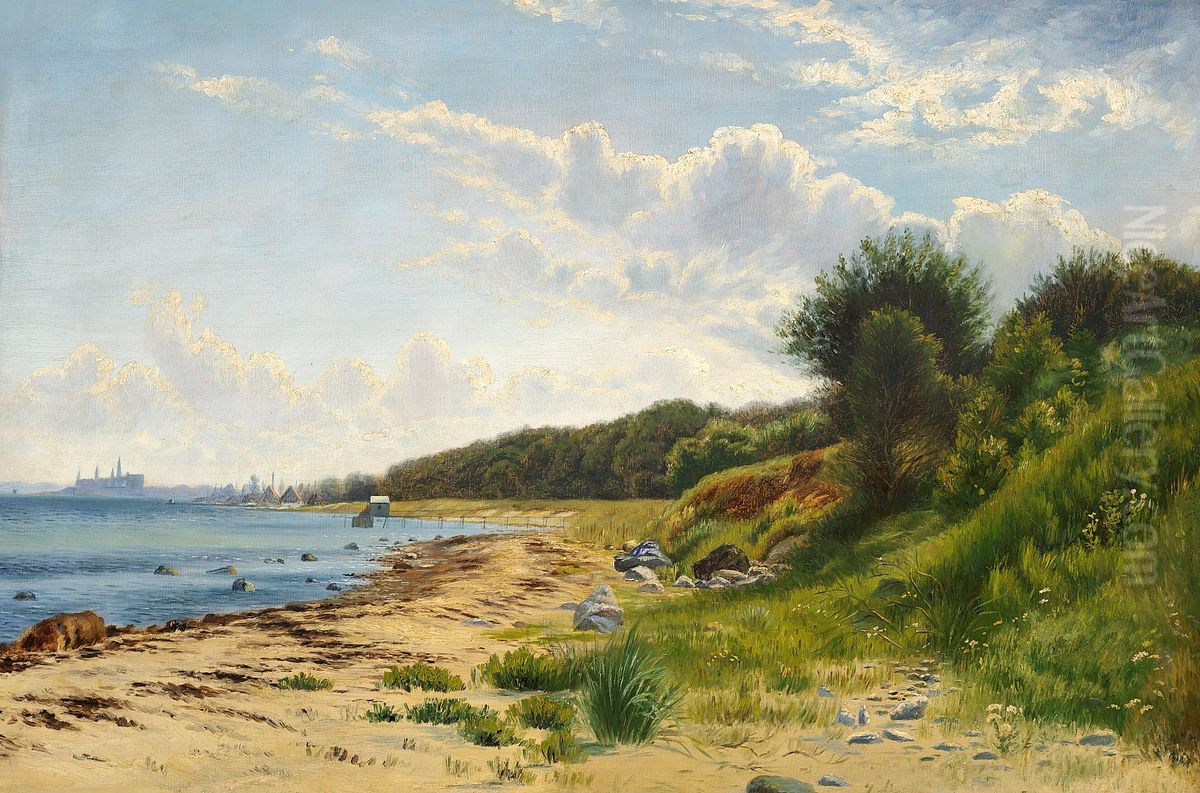 View of the coast near Kronborg castle. Oil Painting by Carl Frederik Aagaard