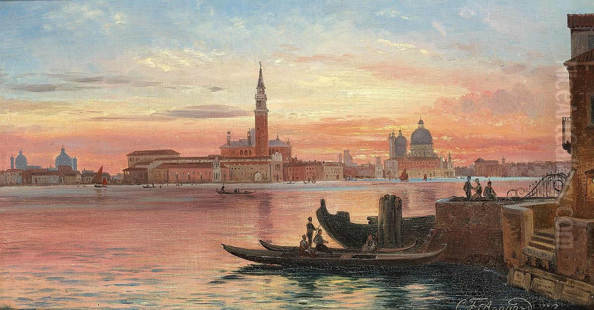 Venice at sunset. Oil Painting by Carl Frederik Aagaard
