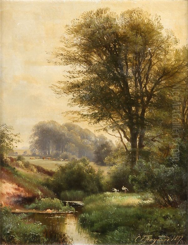Landscape at a stream. Oil Painting by Carl Frederik Aagaard