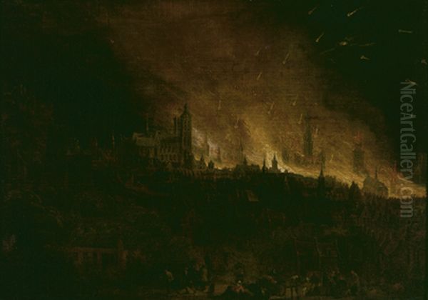 Bombardment of Brussels in 1695 Oil Painting by Theodoor van Heil
