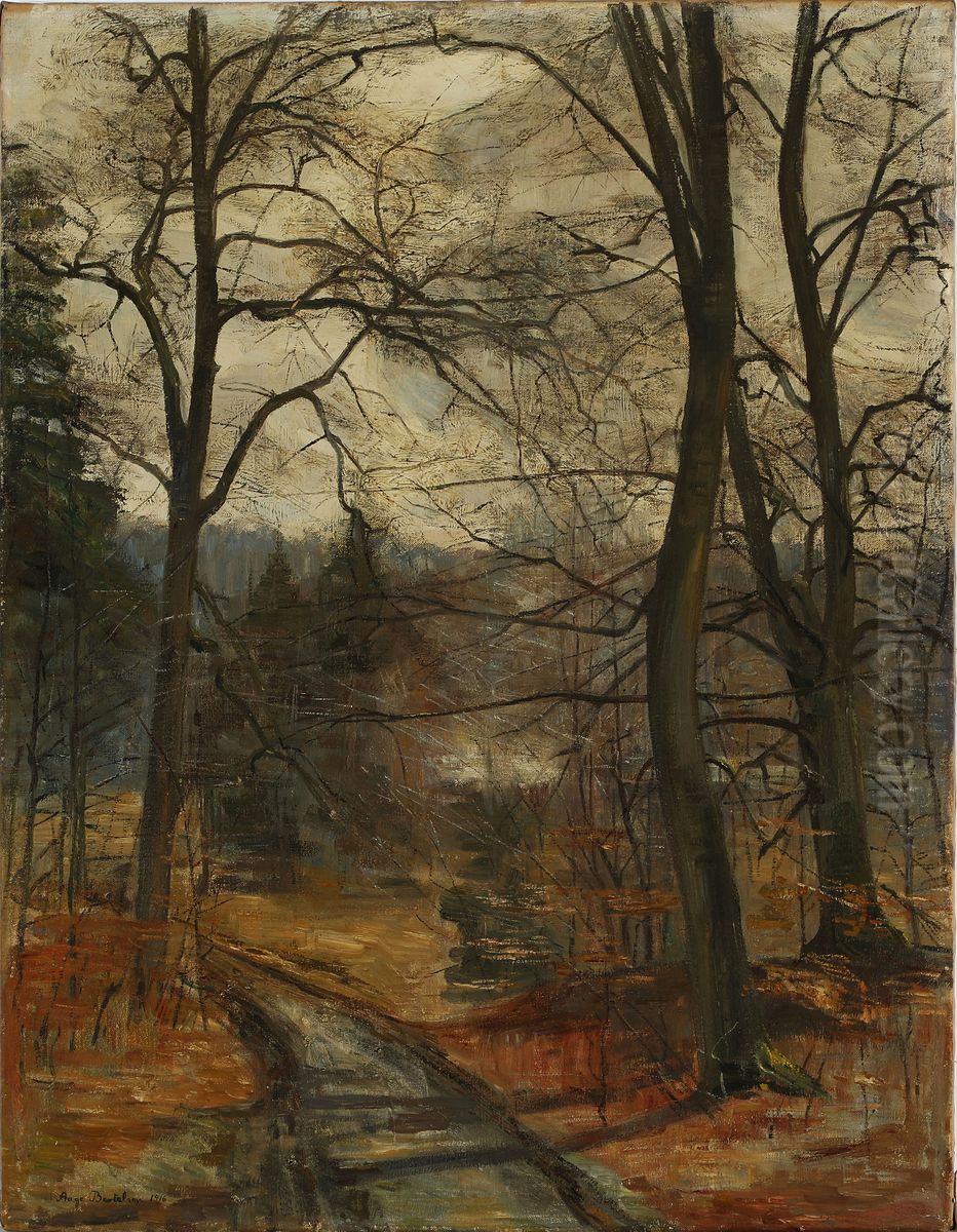 Udsigt over nogne traeer Oil Painting by Aage Bertelsen